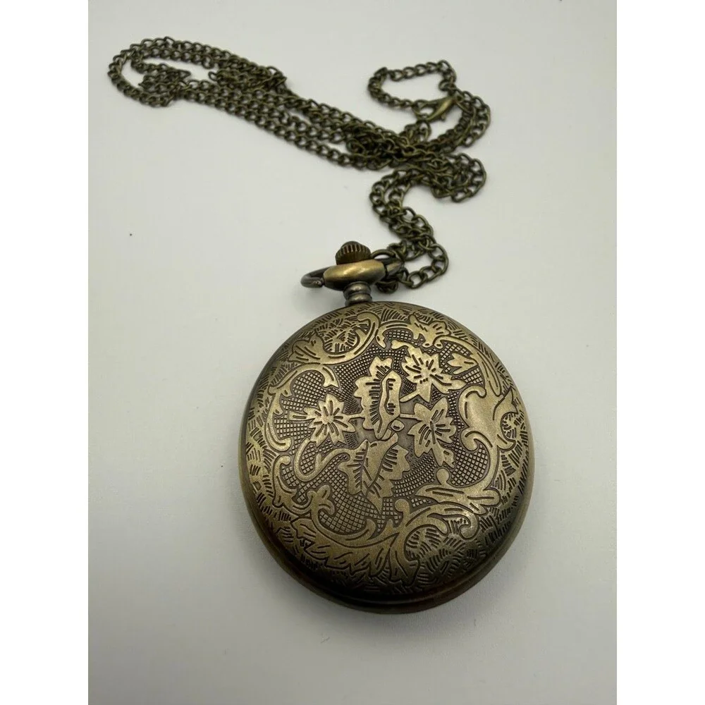 Steampunk Antique Bronze Unisex Quartz Pocket Watch Necklace Chain
